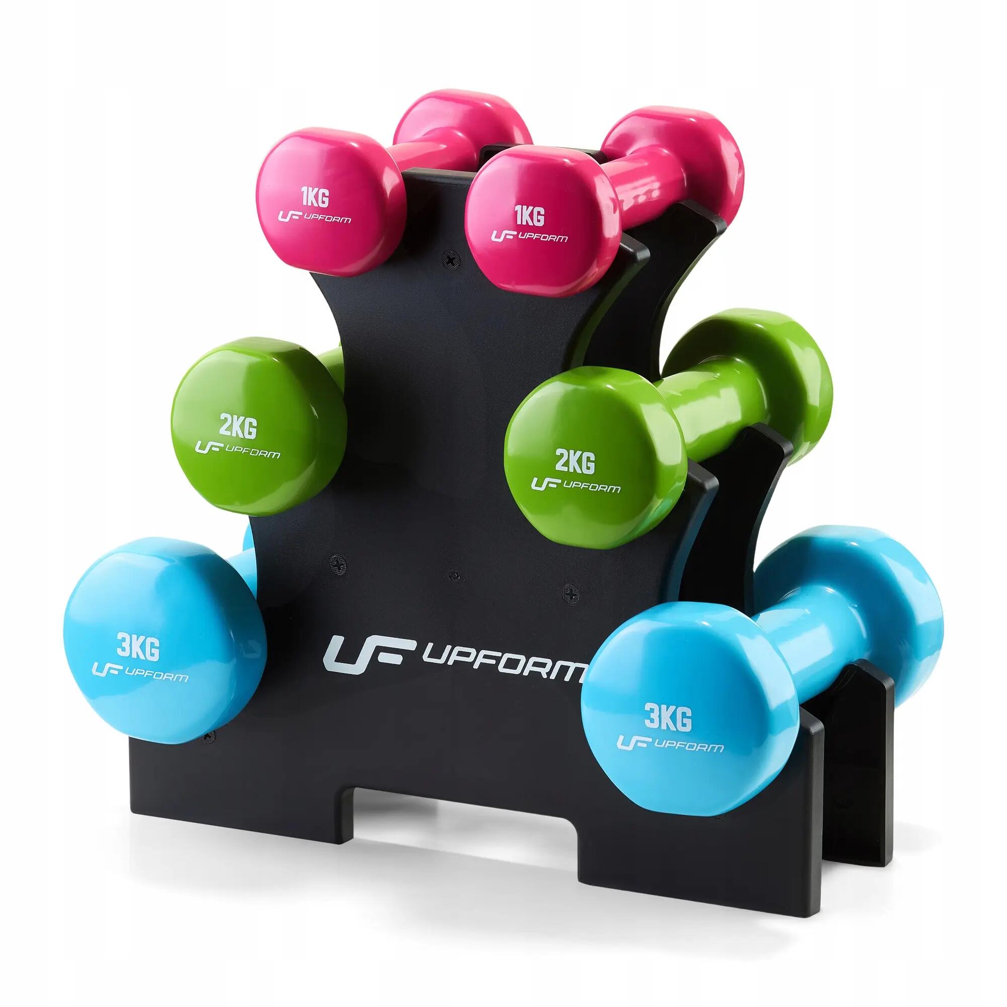 Zestaw hantli fitness winylowych 12 kg ze stojakiem - UpForm 8/10