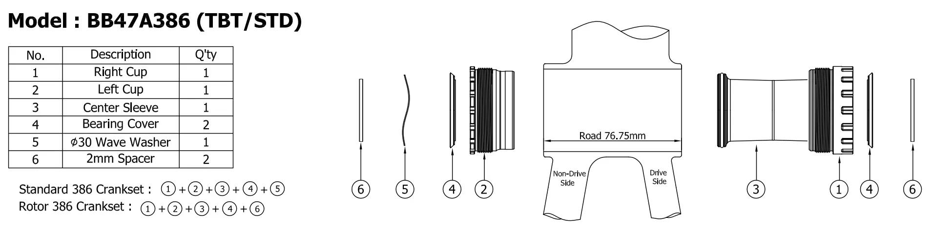 Suport TOKEN BB47A386 – T47 Asymmetric (M47 x 76.75) 3/3