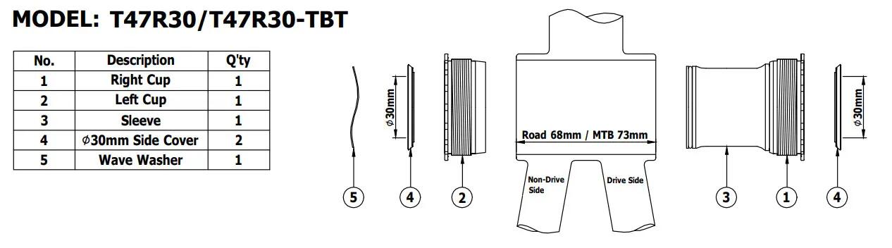 Suport TOKEN BB47R30 – T47 OUTBOARD (M47 x 68 / 73 mm) 3/3
