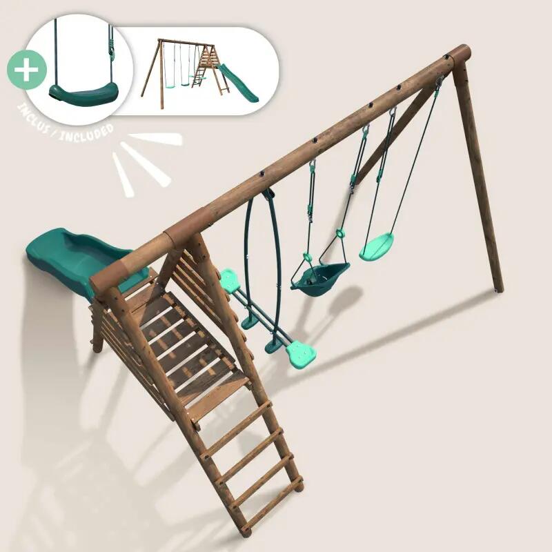 Balançoire en bois traité 3 agrès et toboggan Tulipe 5/5