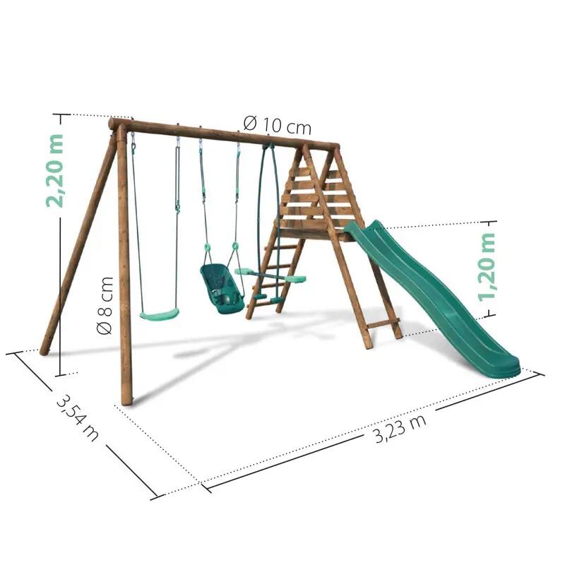 Balançoire en bois traité 3 agrès et toboggan Tulipe 4/5