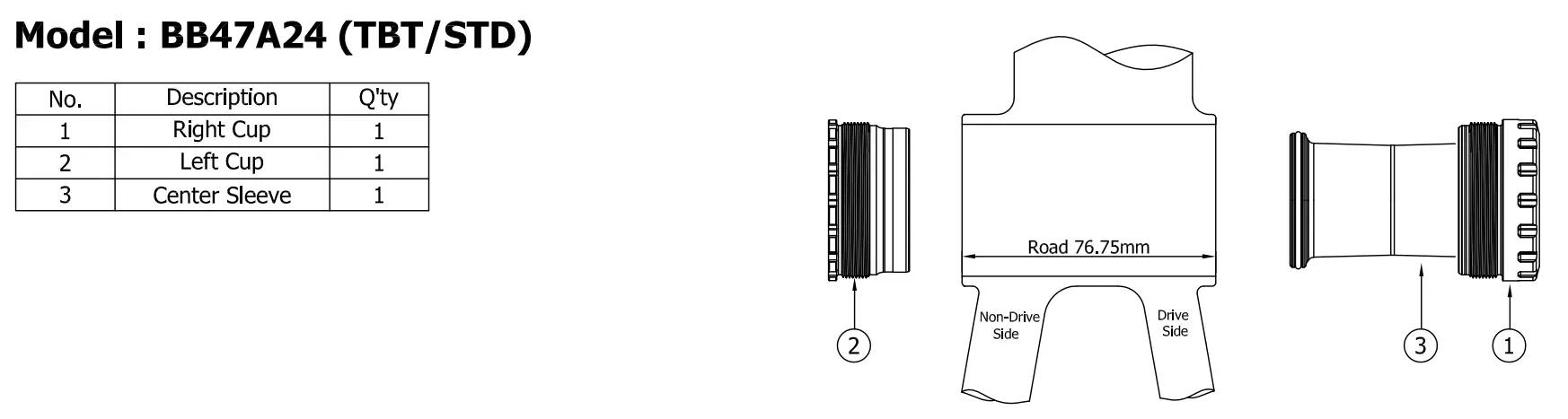 Suport TOKEN BB47A24 – T47 Asymmetric (M47 x 76.75) 3/8