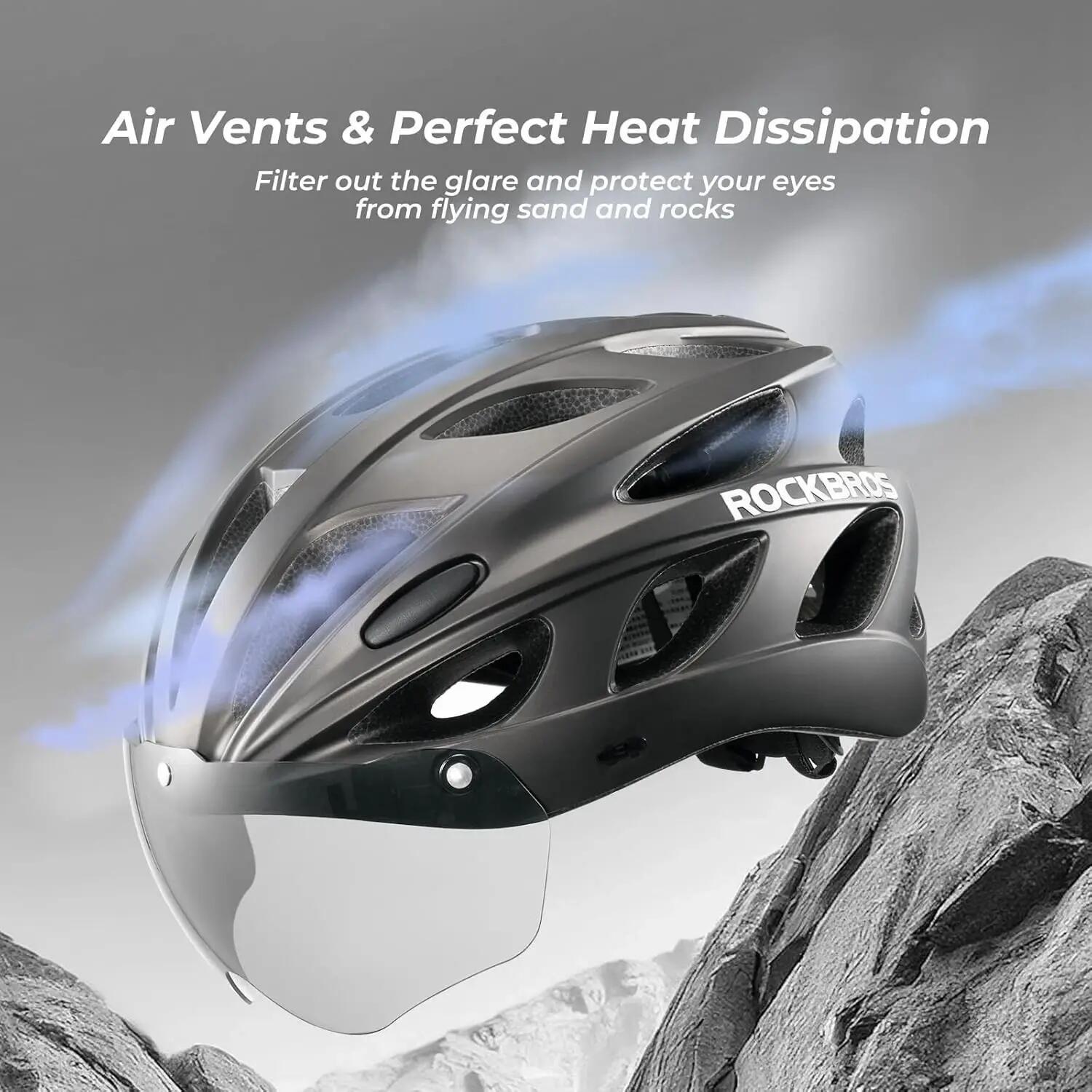 ROCKBROS Casque de vélo avec visière magnétique 3/8