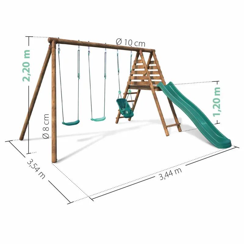Portique bois rond 3 agrès avec toboggan ANKARA 4/5
