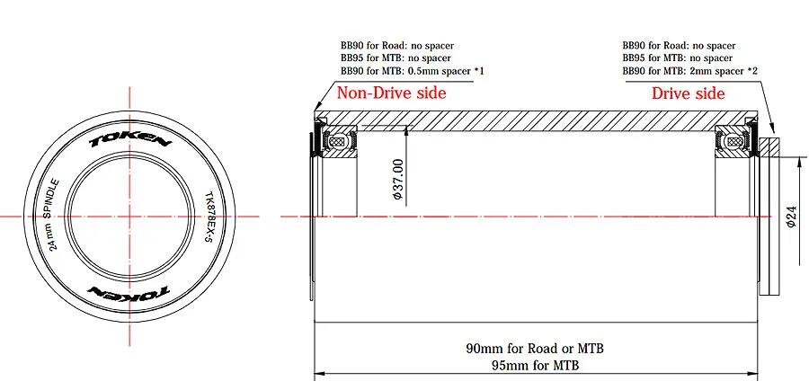 Suport TOKEN BB90 – TREK BB90 / BB95 (dia.37x90.5/95.5) 3/9