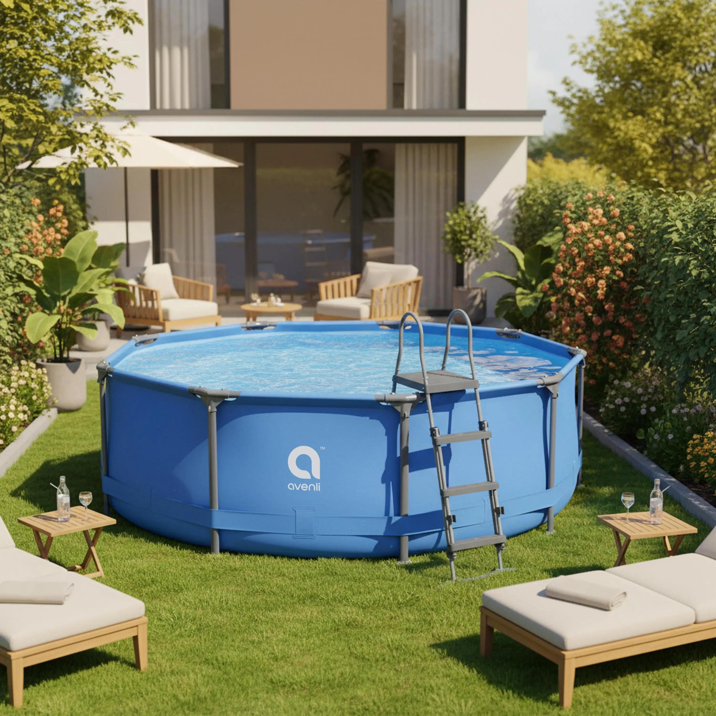 Pool-Sicherheitsleiter für Pools bis 122cm, 123x76x177cm grau, hochklappbar 3/5