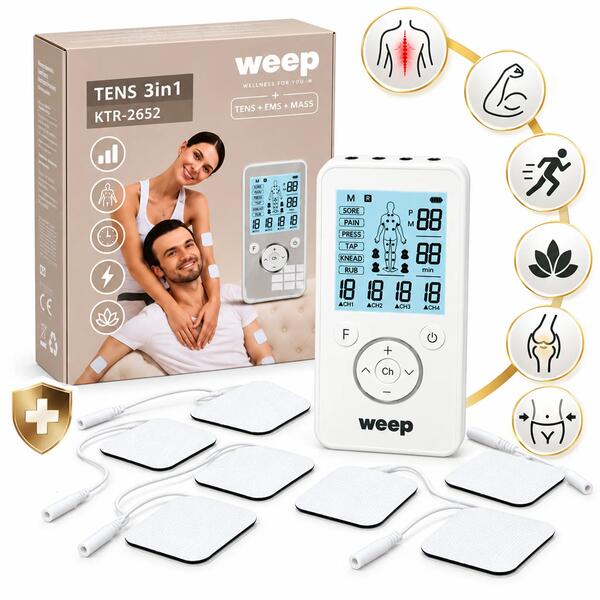 WEEPLAY Electroestimulador muscular y nervios WEEP masaje TENS EMS 8 electrodos