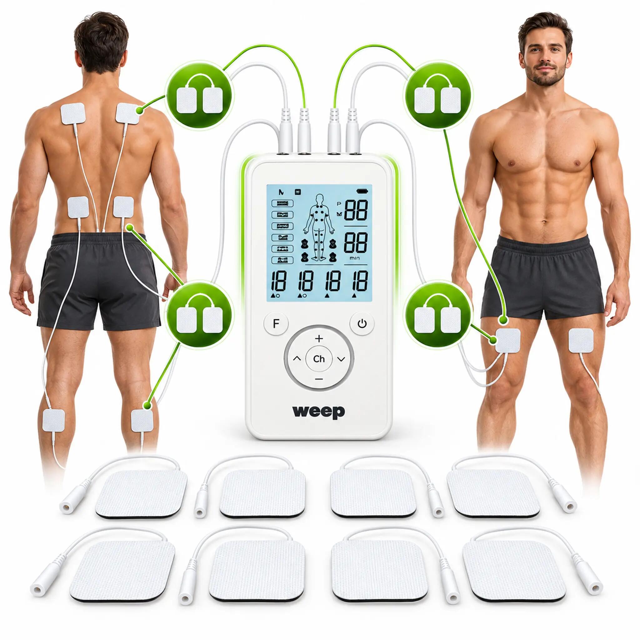 WEEP Muskelstimulator Massagegerät TENS EMS Reizstrom mit 8 Elektroden 5/13