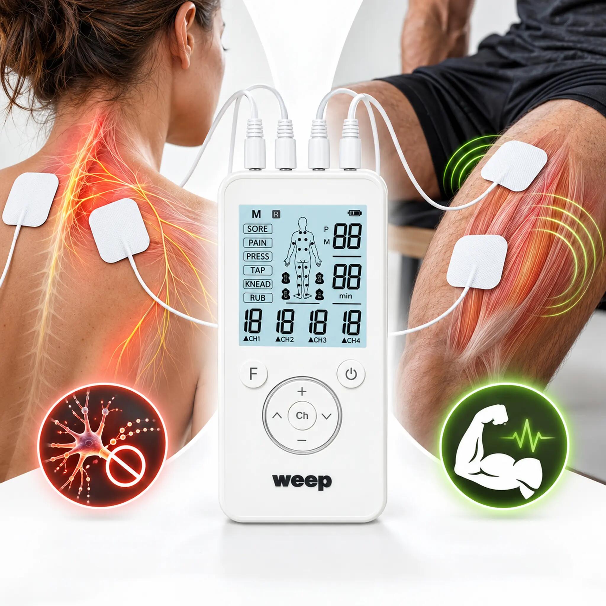 WEEP Muskelstimulator Massagegerät TENS EMS Reizstrom mit 8 Elektroden 2/13