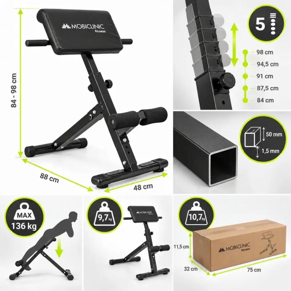 Banco romano hiperextensiones silla romana Max 270 kg Acero 2/7