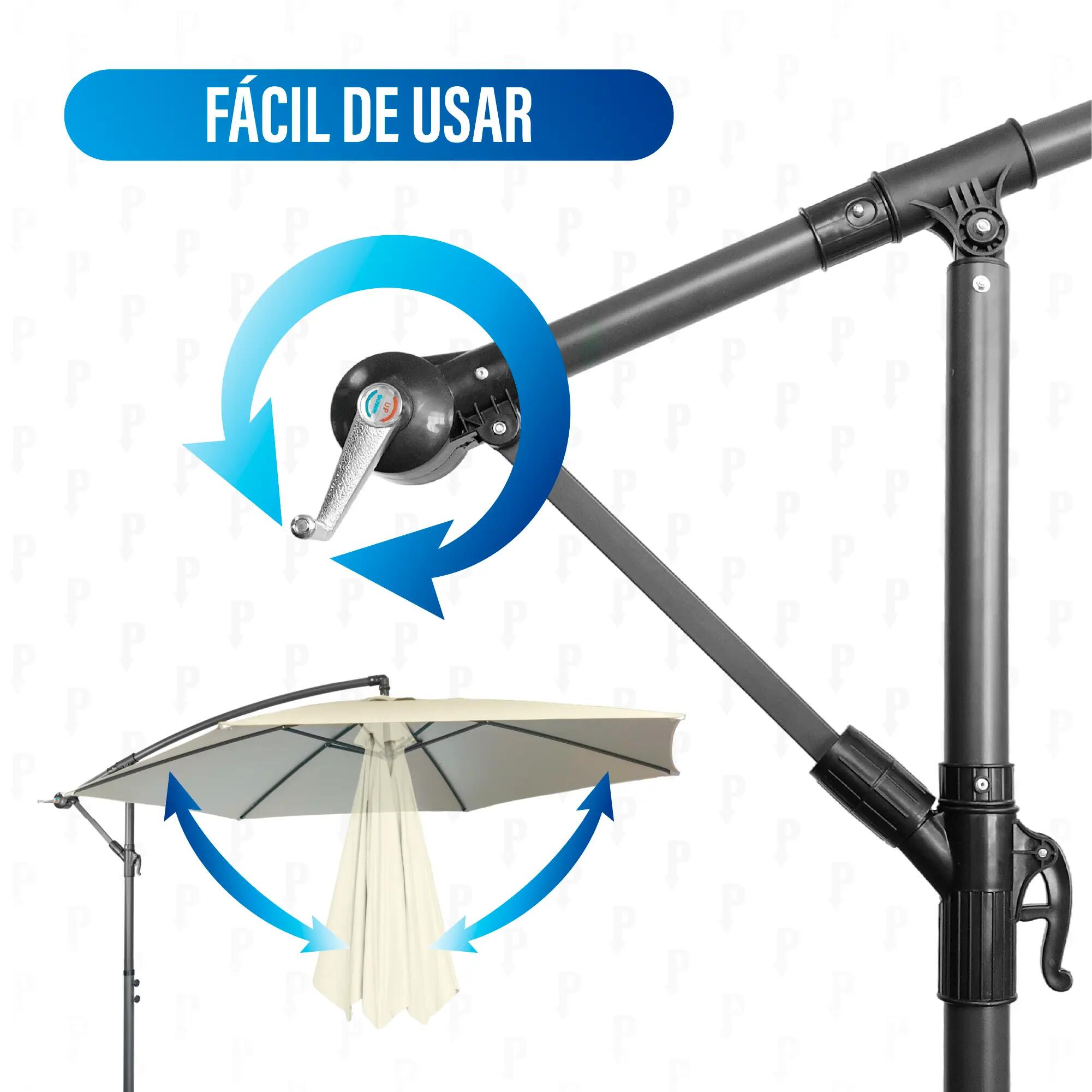 Sombrilla excentrica Ø300 cm con manivela y estructura de aluminio 6/8