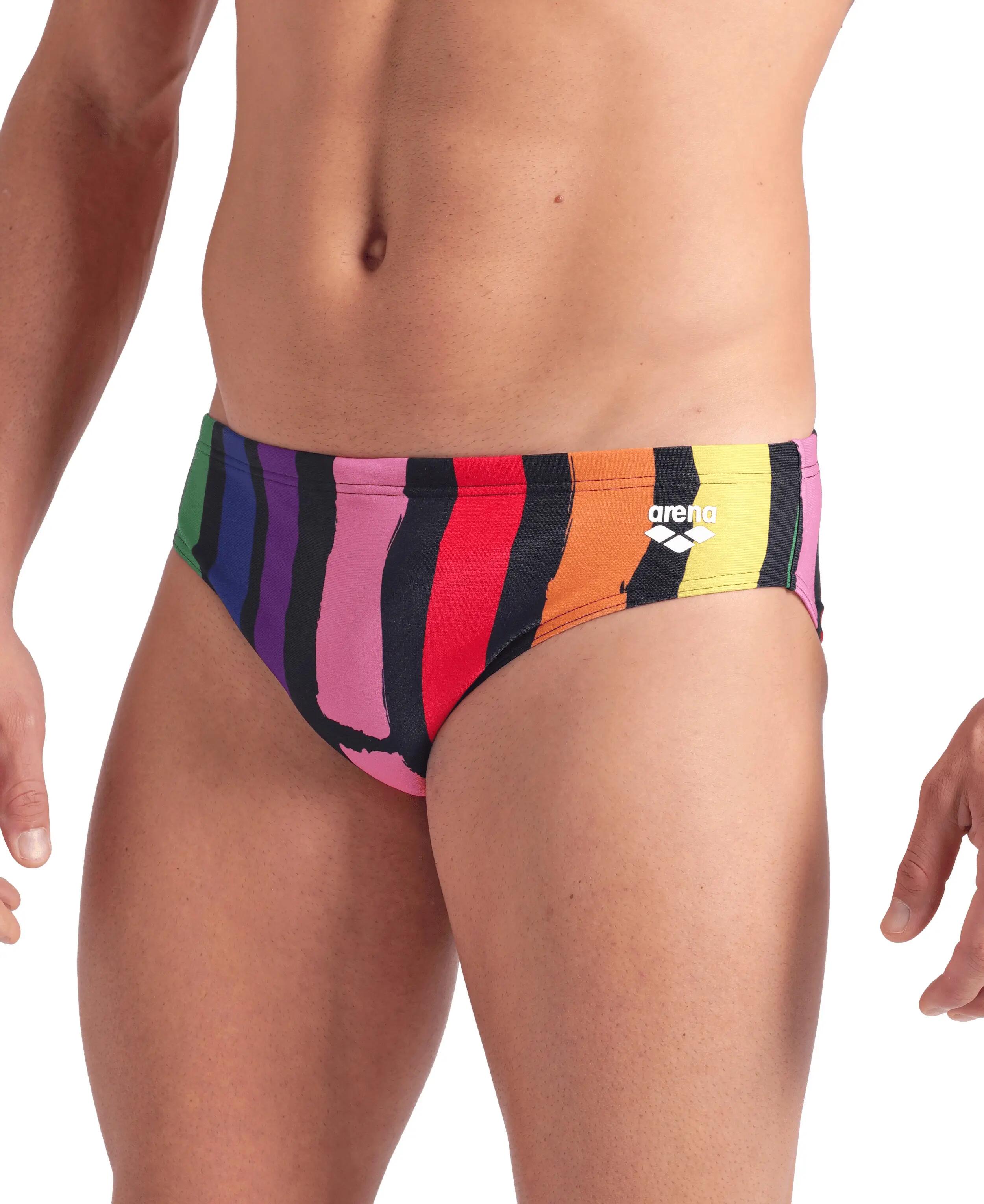 Arena Let It Beat zwemslip heren - Zwart met regenboogstrepen - maat 30 5/6