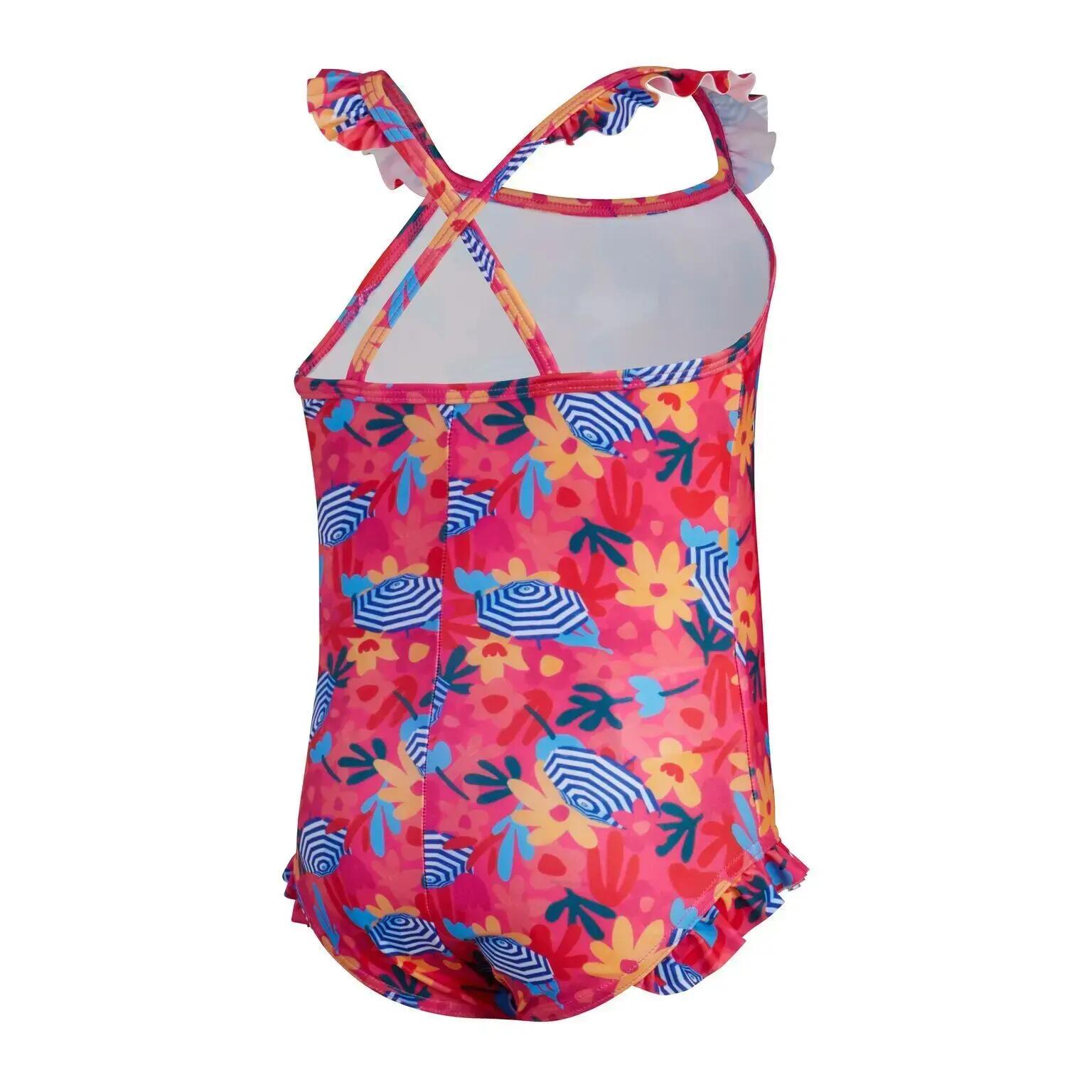 Maillot de bain Speedo pour filles, à volants et bretelles fines - Rose / Jaune 3/5