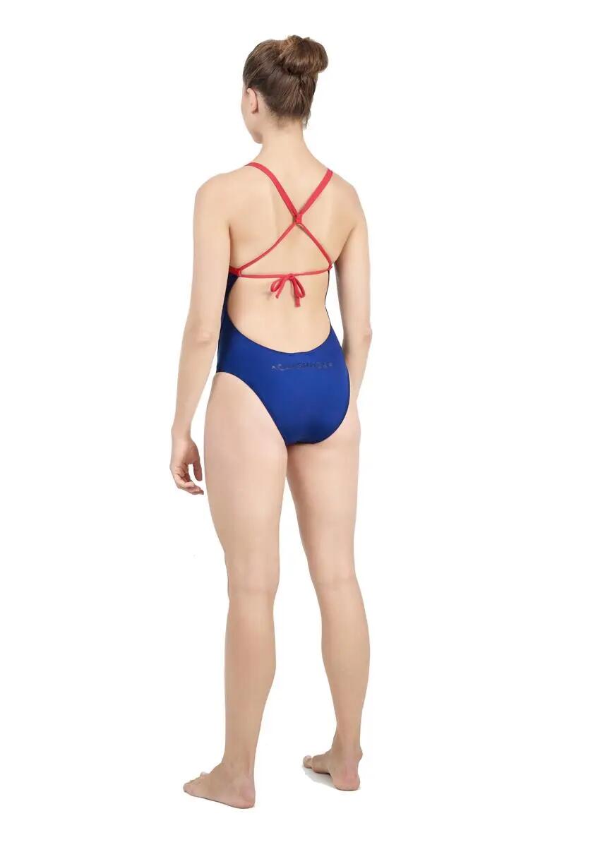 Aquasphere Maiô Essentials com amarração nas costas - Azul-marinho / Vermelho 3/6