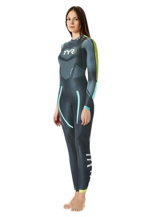 TYR Combinaison de plongée catégorie 2 pour femme - Noir/Bleu