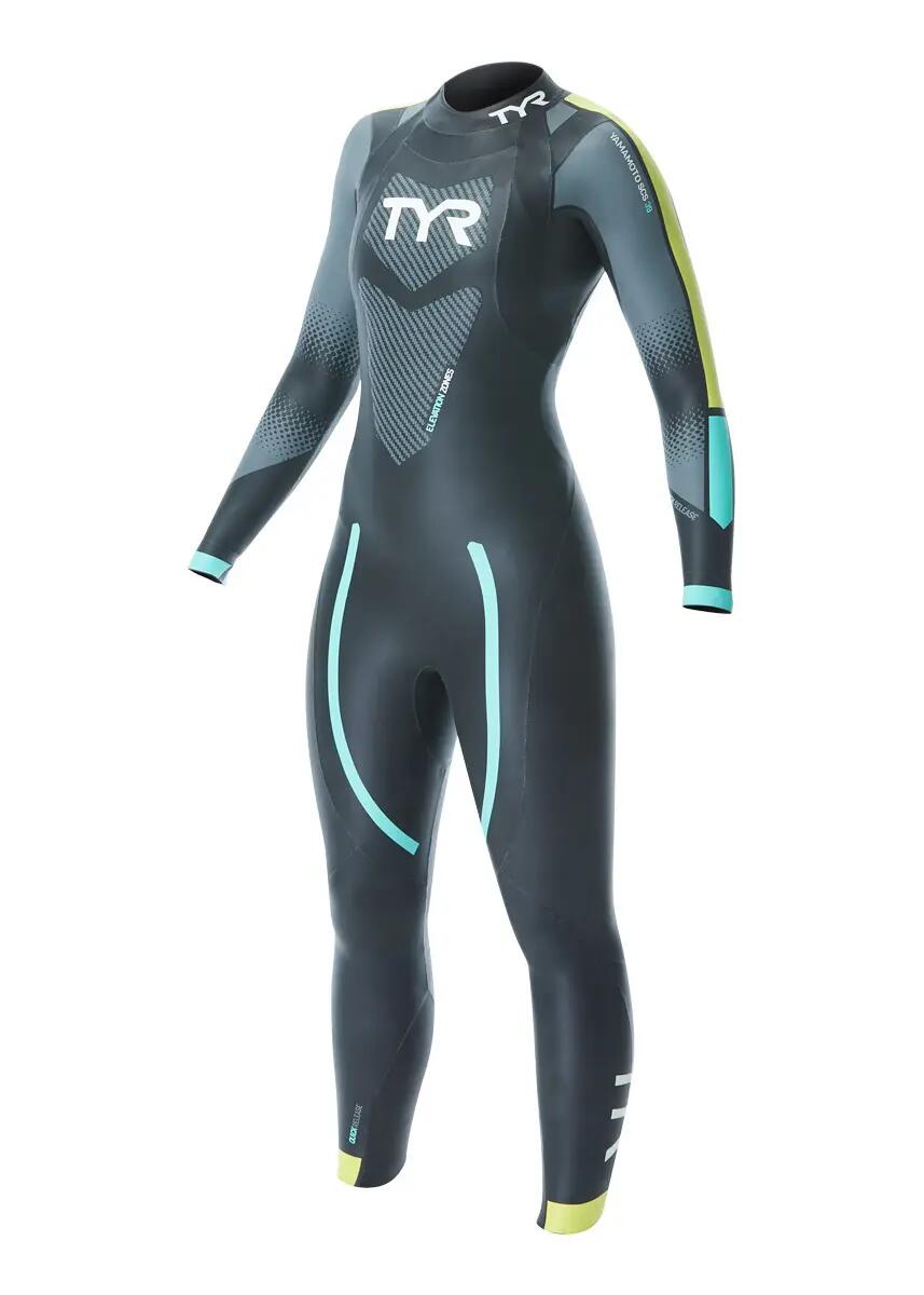 TYR Combinaison de plongée catégorie 2 pour femme - Noir/Bleu 3/4