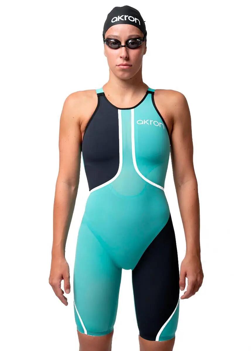 Macacão Akron Venom Hero feminino com costas fechadas - Tiffany / Azul escuro 1/5