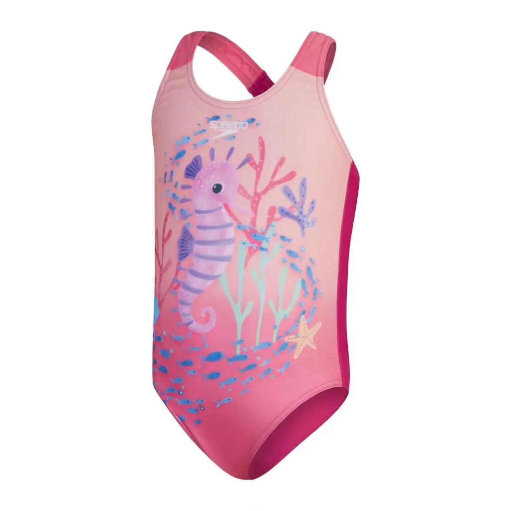 SPEEDO Water Explorers Girls' Seahorse Print Swimsuit Pink/Coral 9-12 months