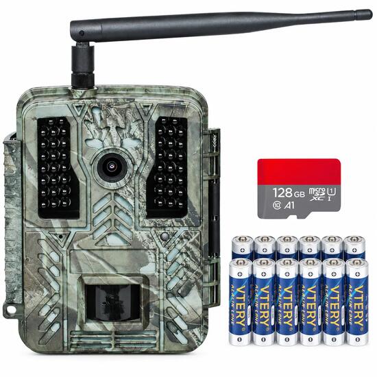 Caméra de chasse 4K 60 MP Wi-Fi vision nocturne carte SD 128 Go