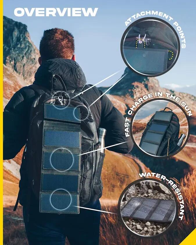 Batteria esterna solare 10000 mAh 8 W 5 pannelli pieghevoli Electron Nero 9/12