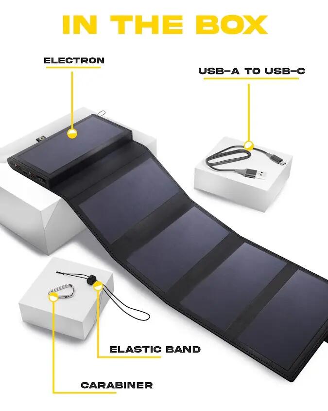 Batteria esterna solare 10000 mAh 8 W 5 pannelli pieghevoli Electron Nero 12/12