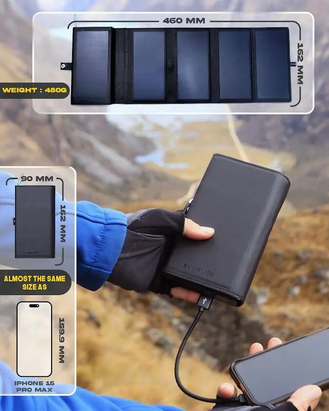 Batteria esterna solare 10000 mAh 8 W 5 pannelli pieghevoli Electron Nero 11/12