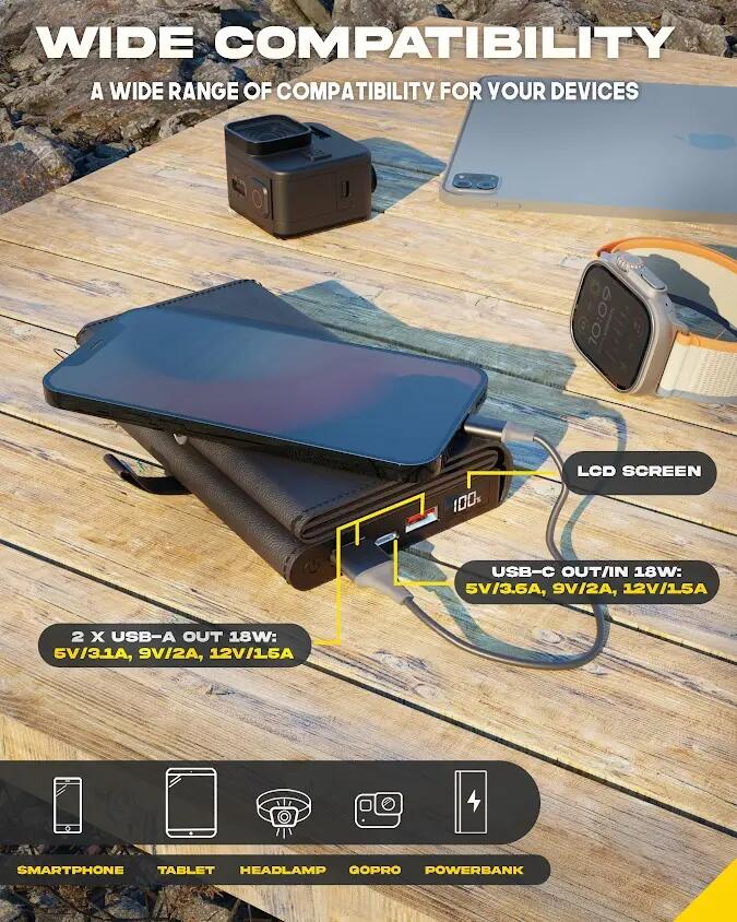 Batteria esterna solare 10000 mAh 8 W 5 pannelli pieghevoli Electron Nero 10/12