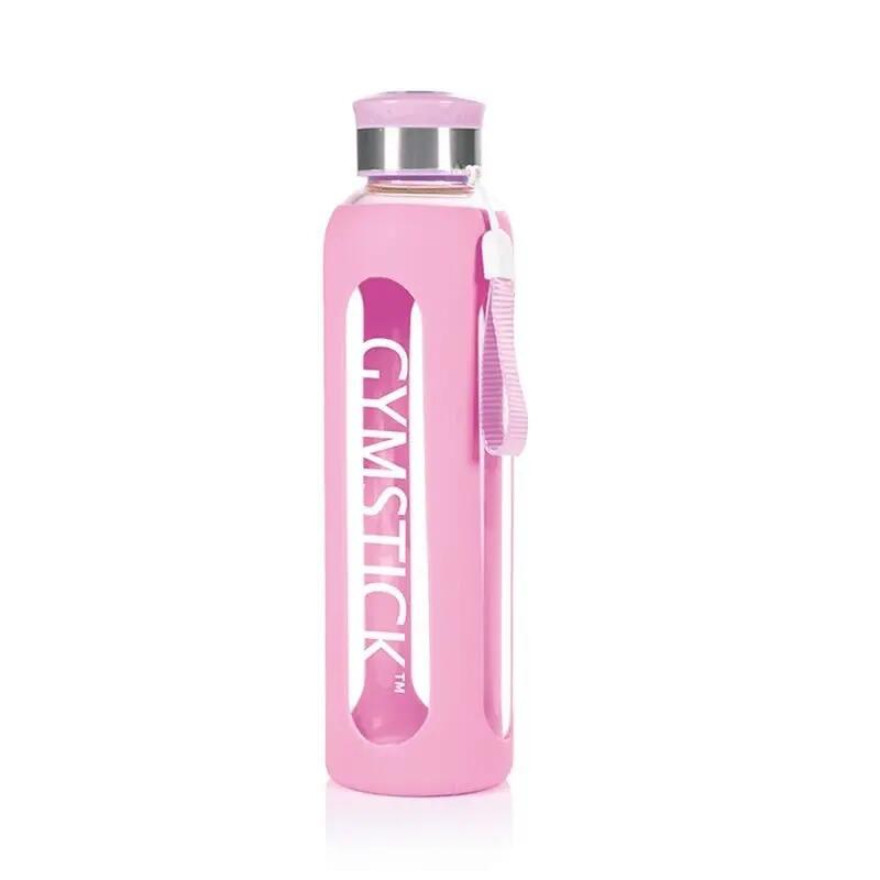 Glass Water Bottle Drinking Bottle Pink 600 ml