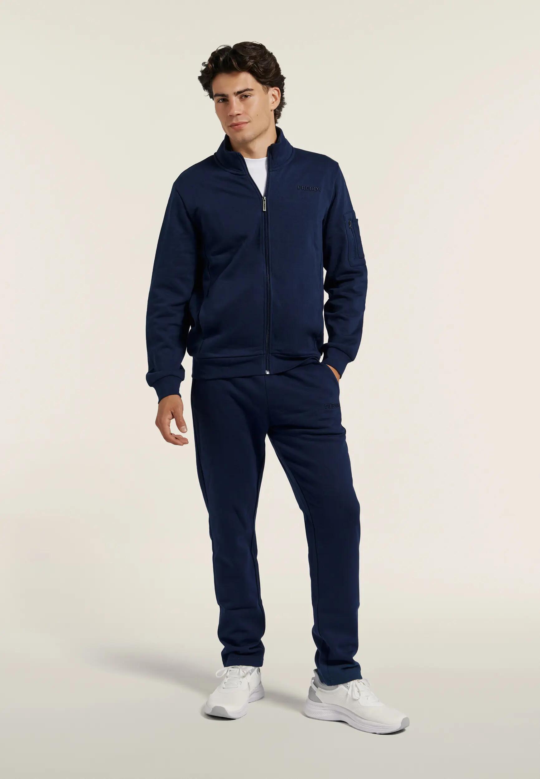 Tuta Sportiva Uomo in Felpa Garzata con Zip e Collo Alto 2/8