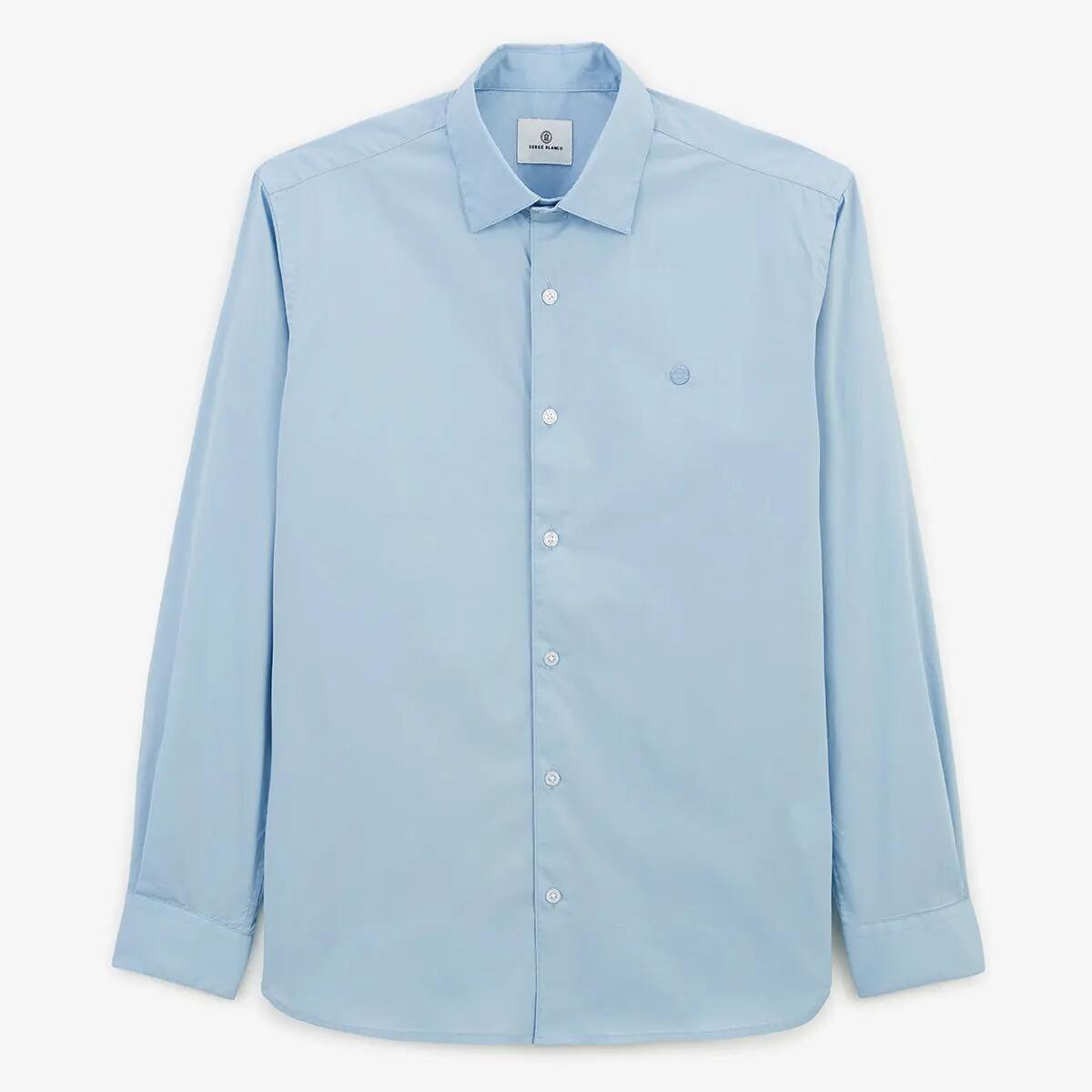 Chemise manches longues coton stretch bleu ciel 1/4