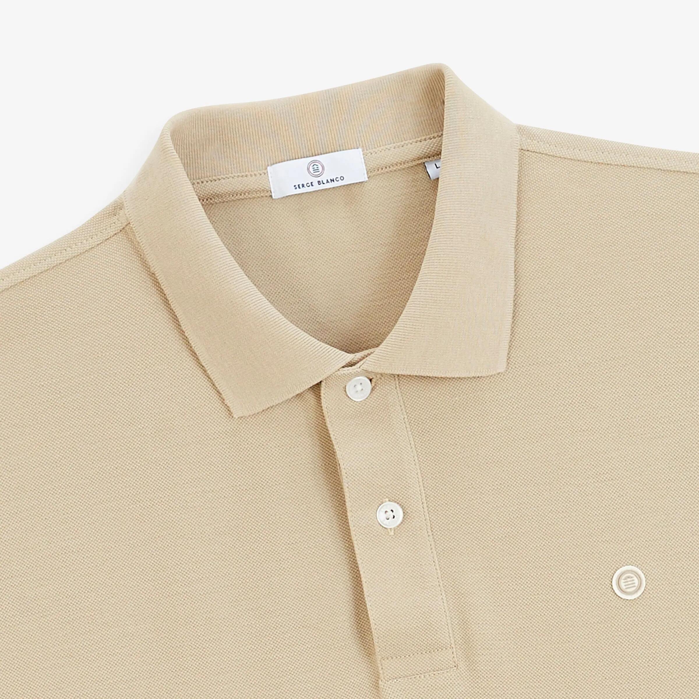 Polo piqué Lucas manches courtes en coton beige travertin 3/4