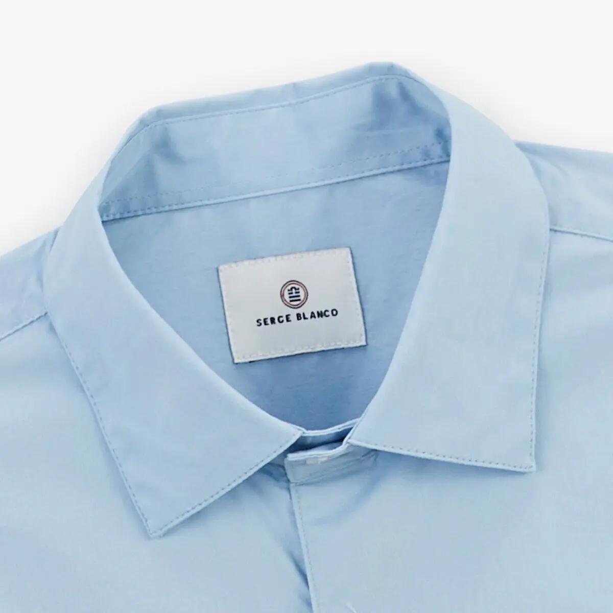 Chemise manches longues coton stretch bleu ciel 3/4