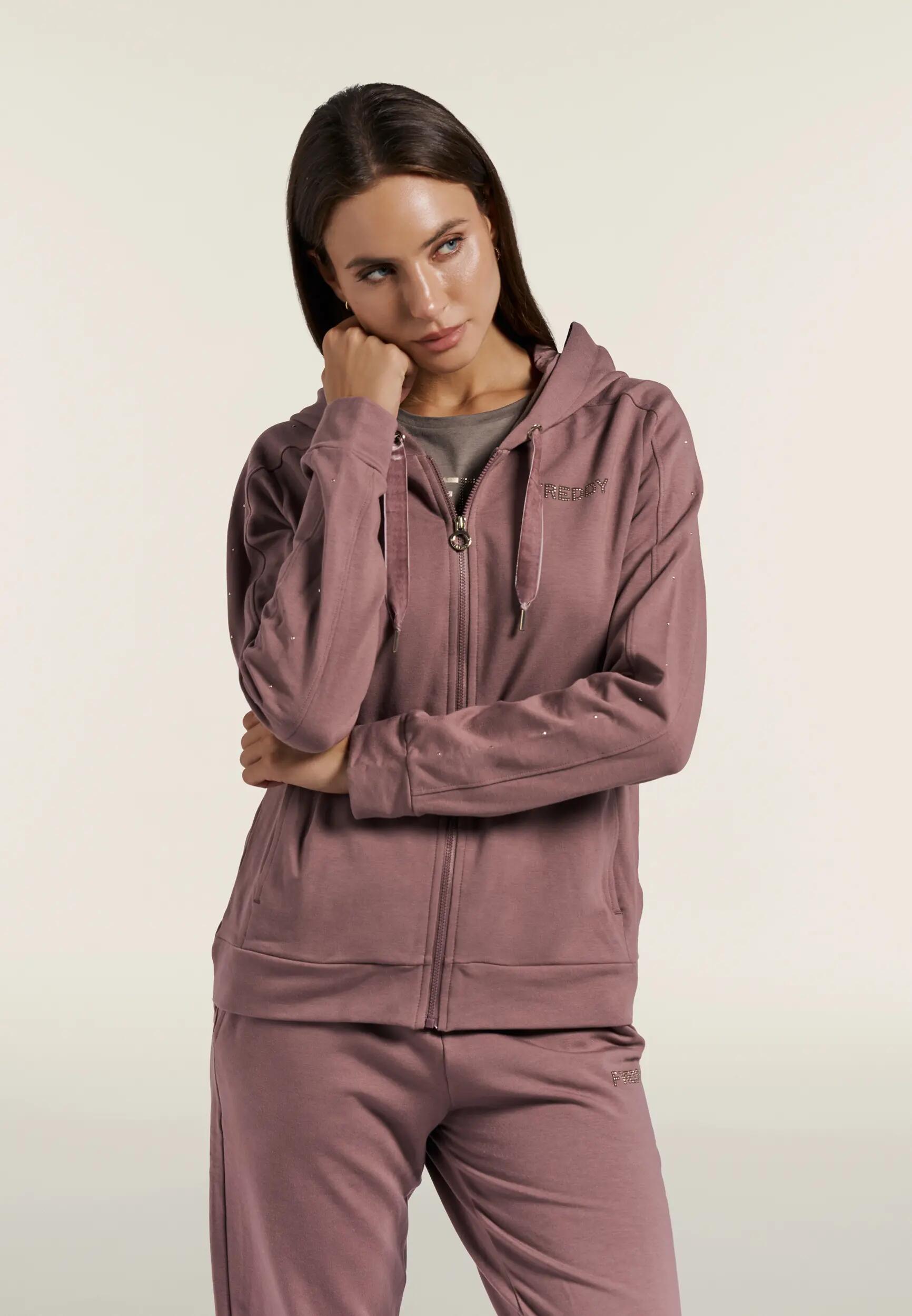 Regular dames sweatshirt met capuchon, ritssluiting en asymmetrische zoom 2/6