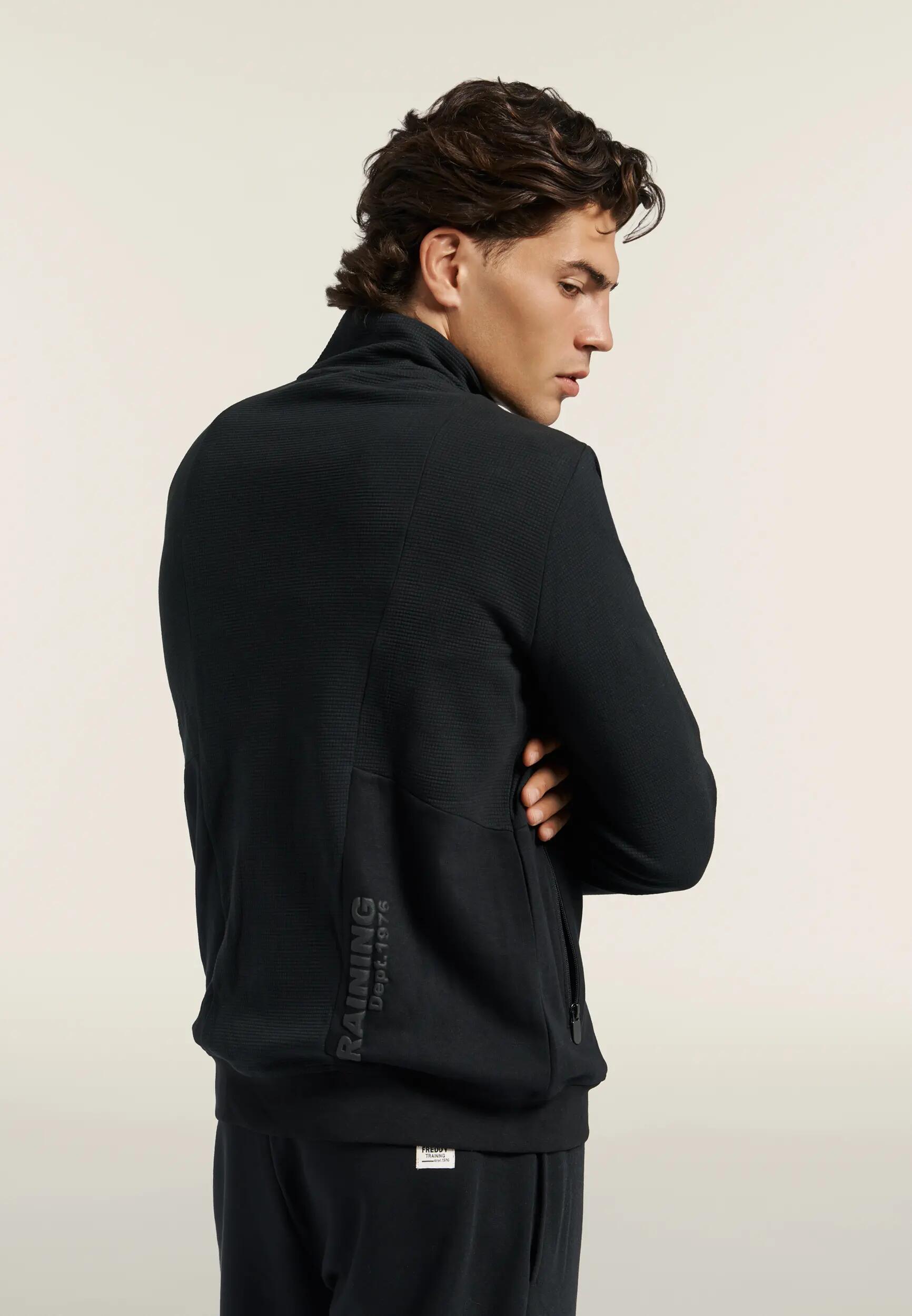 Sudadera de hombre en tejido bonded con efecto gofre, cremallera y cuello alto 3/6