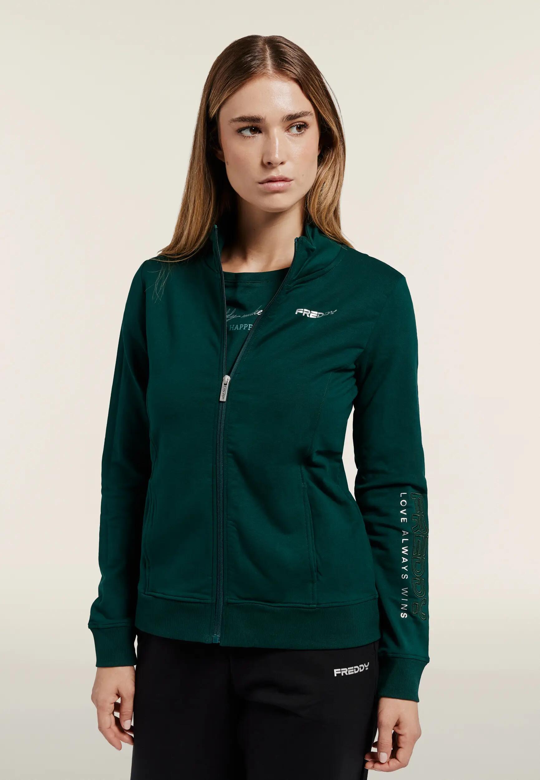Felpa regular con zip e collo alto, logo ricamato su manica 2/6