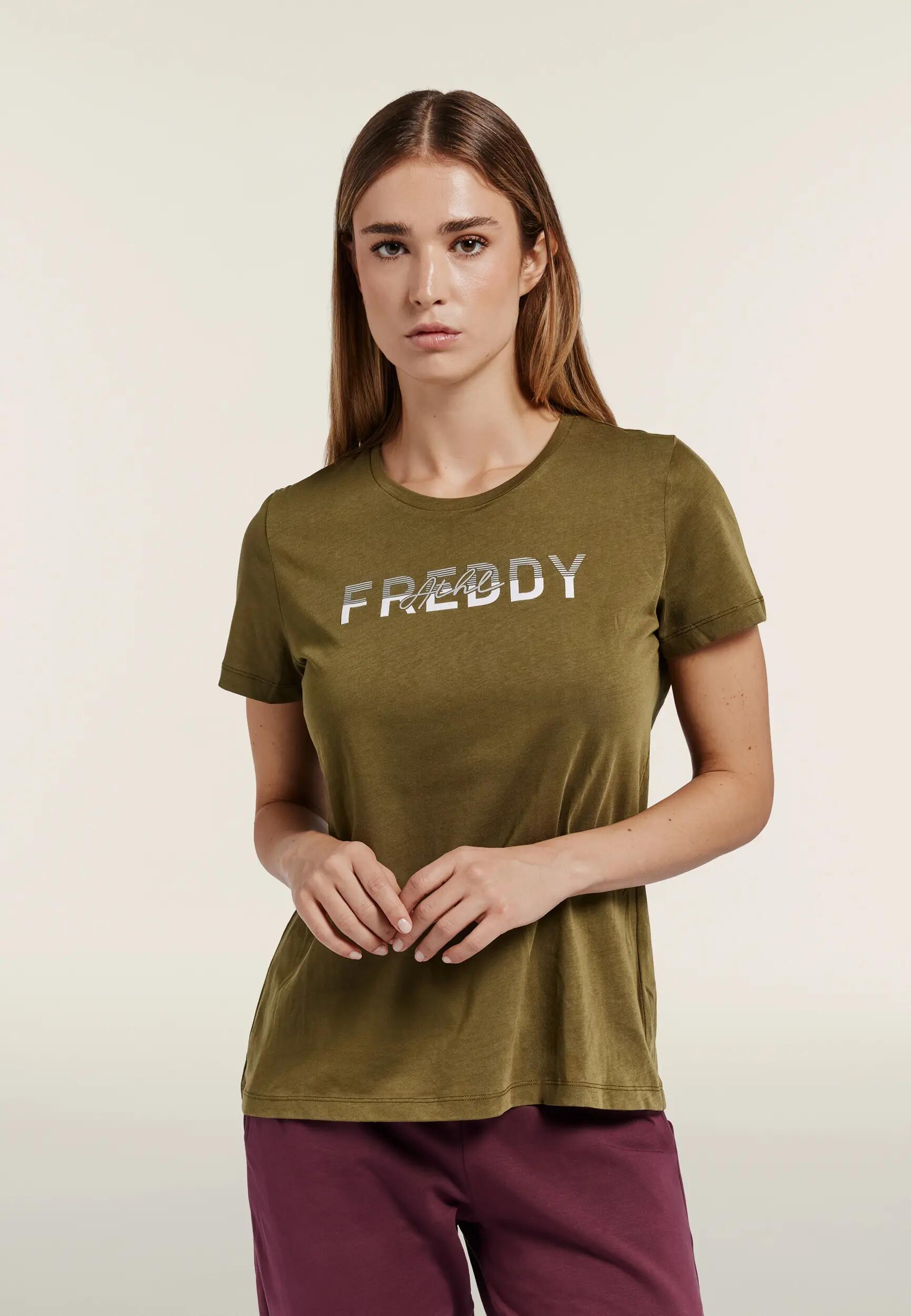 T-shirt femmes en coton à col rond avec graphisme à micro-rayures 2/6