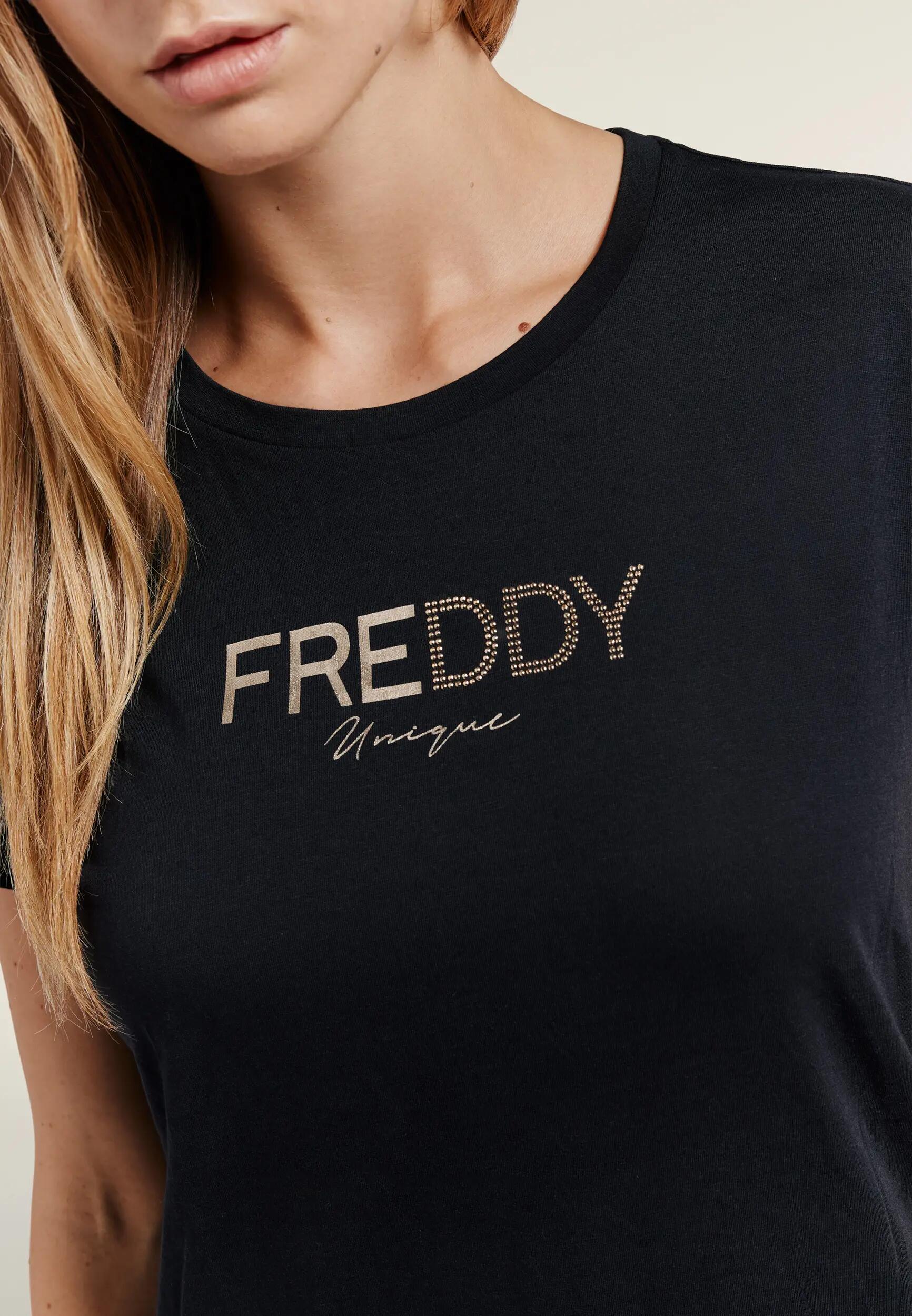 Regular dames T-shirt met goudkleurige logoprint en studs 4/6