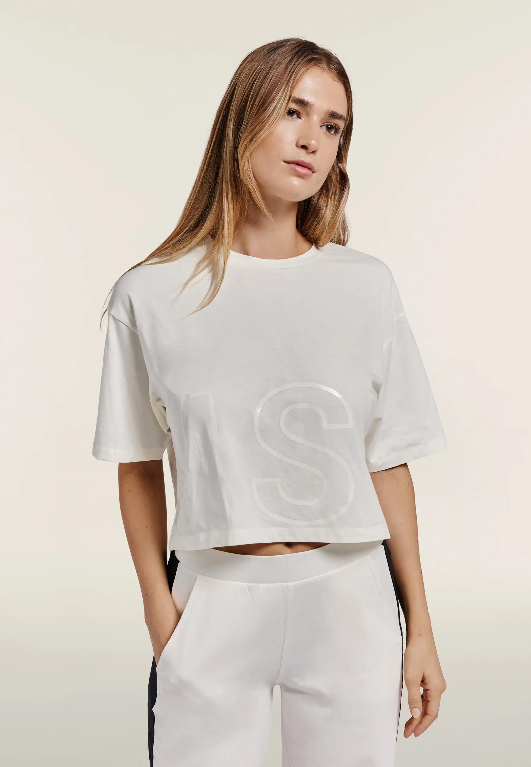 Camiseta cropped confort fit para mujer con maxiestampado 2/6