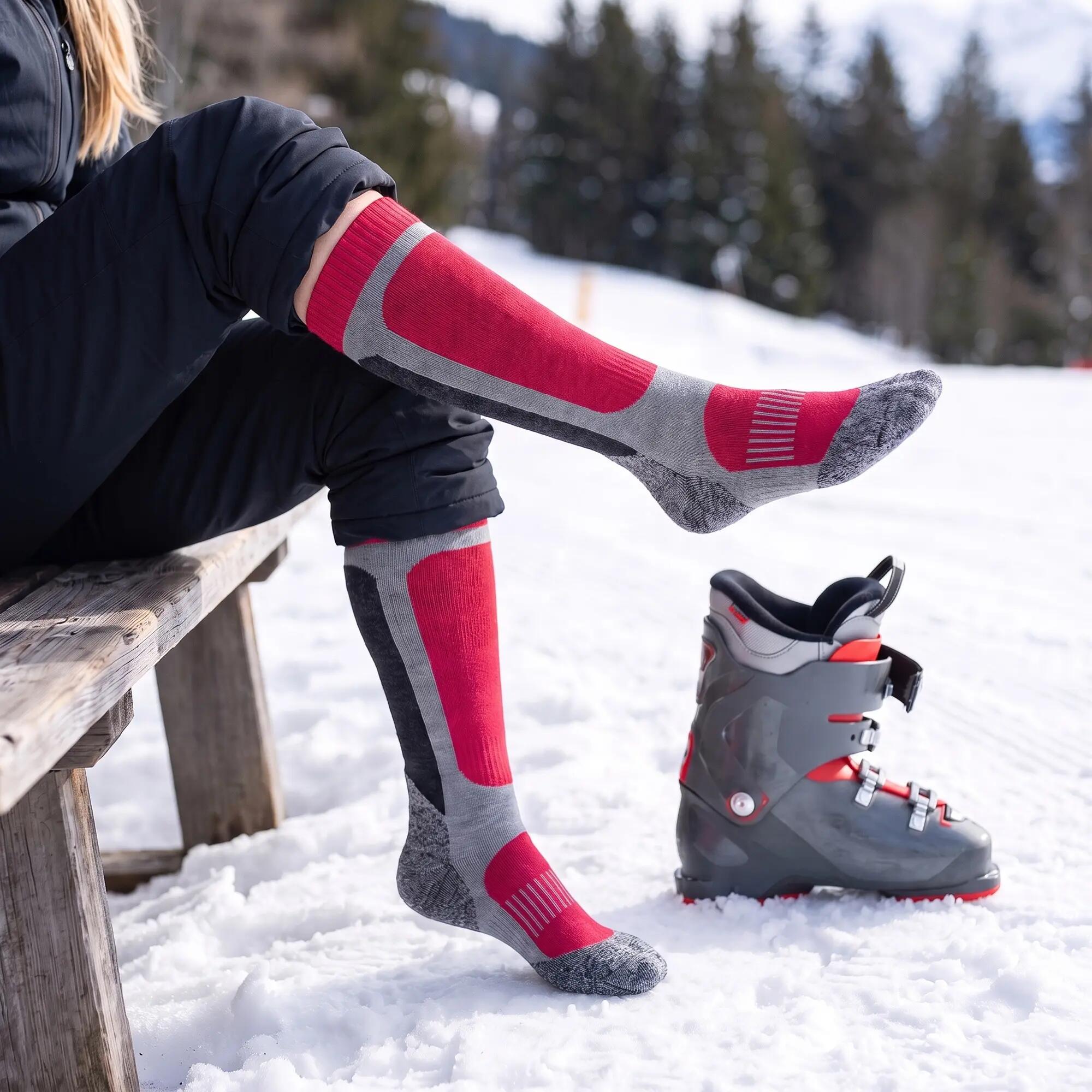 Skisocken 4er Pack kniehoch, Skistrümpfe Damen & Herren mit Merinowolle 3/6