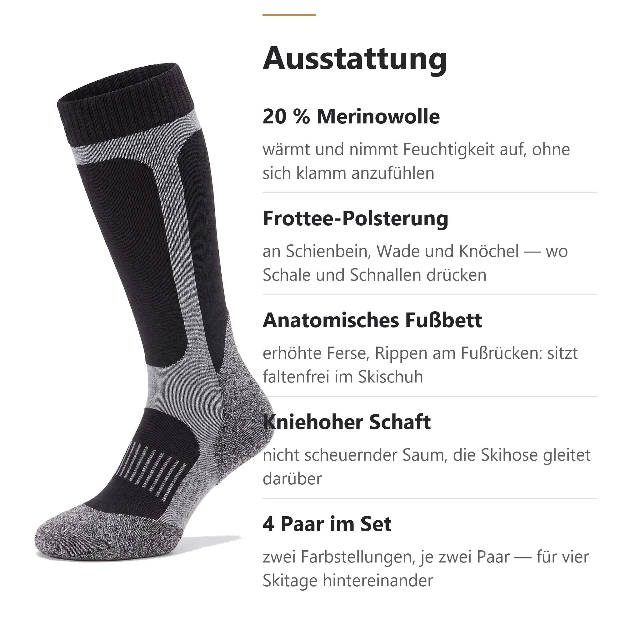 Skisocken 4er Pack kniehoch, Skistrümpfe Damen & Herren mit Merinowolle 2/6