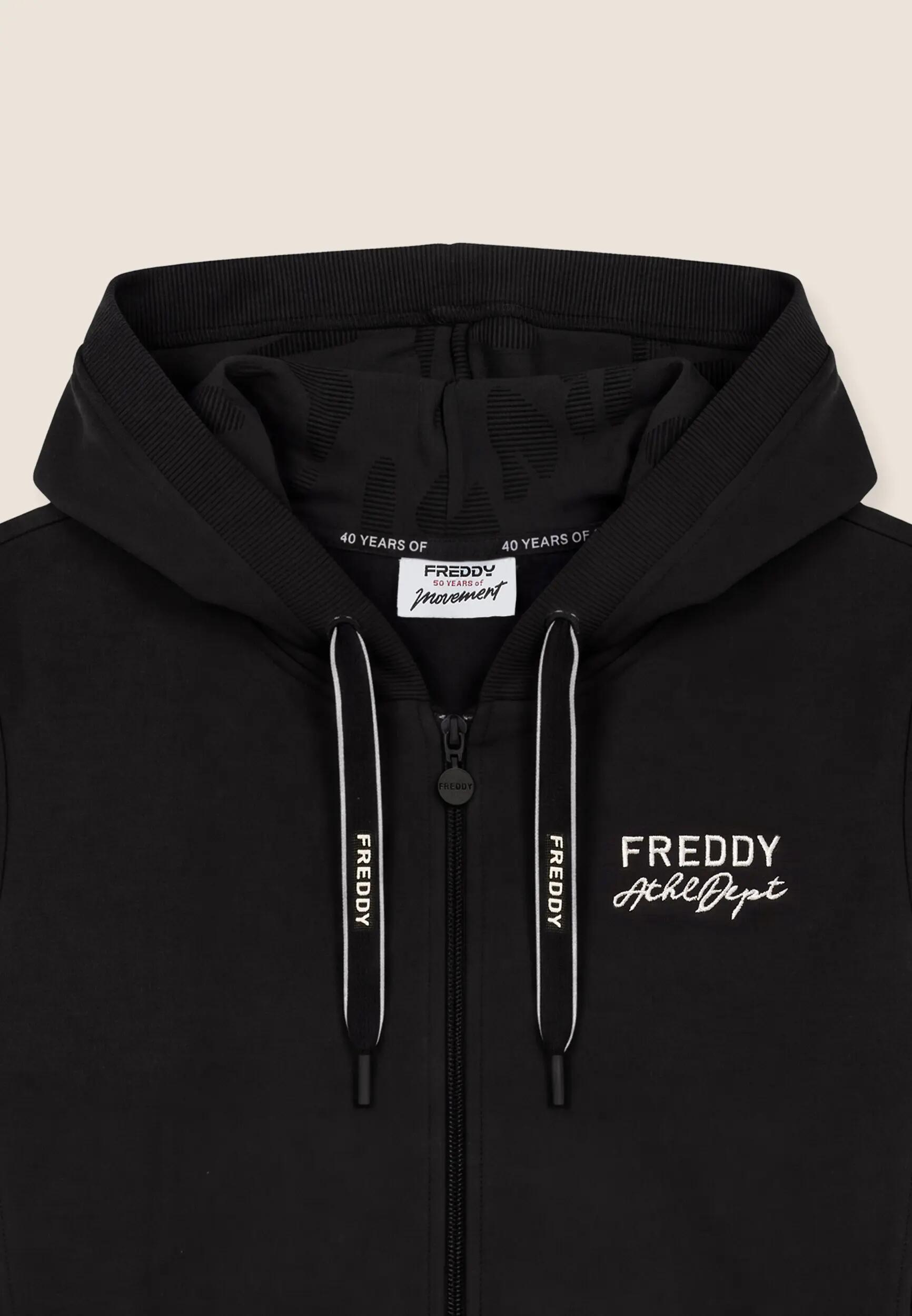 Felpa donna zip e cappuccio con inserti in costina 3/3