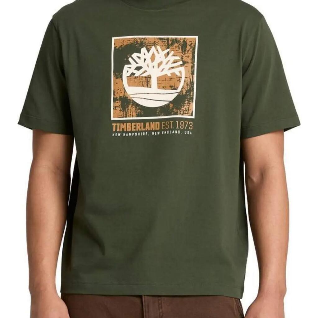 TIMBERLAND men's logo T-shirt - regular fit, 100% cotton, army green