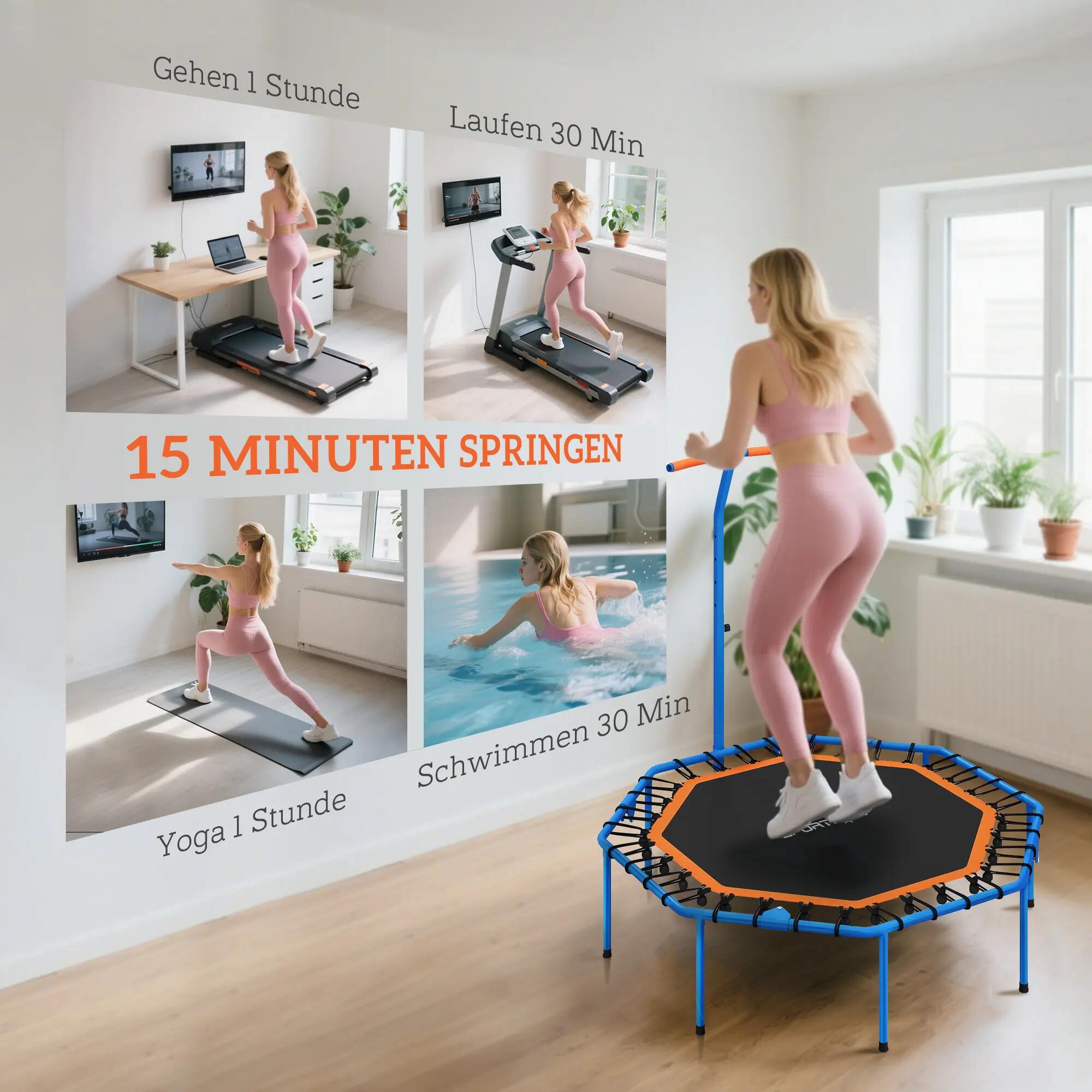 Trampoline de fitness, trampoline d'entraînement avec barre de maintien réglable 9/9