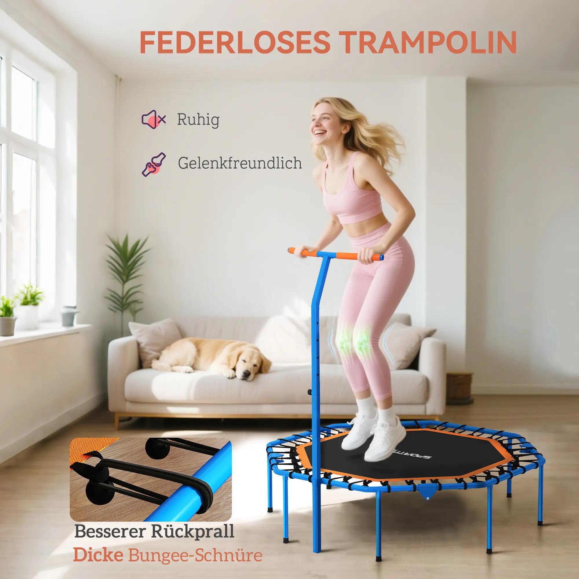 Trampoline de fitness, trampoline d'entraînement avec barre de maintien réglable 7/9