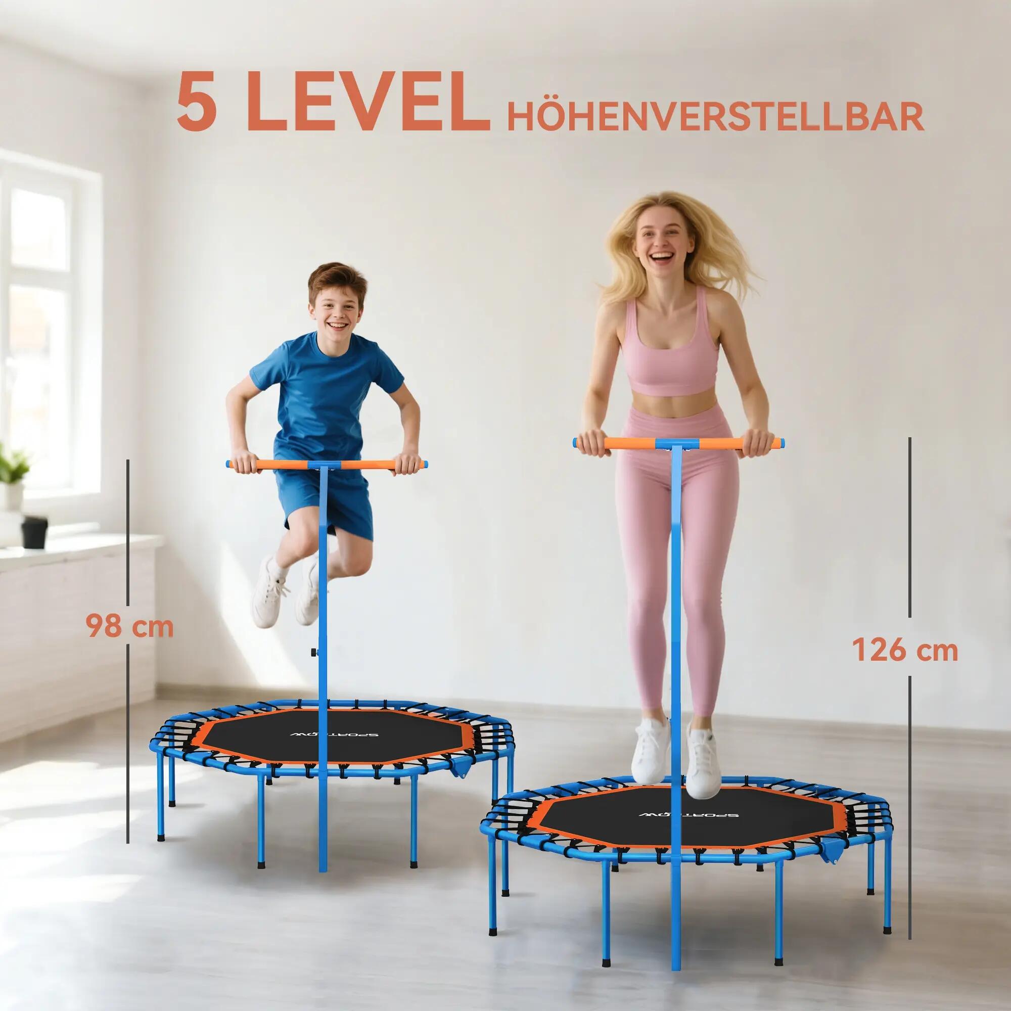 Trampoline de fitness, trampoline d'entraînement avec barre de maintien réglable 6/9