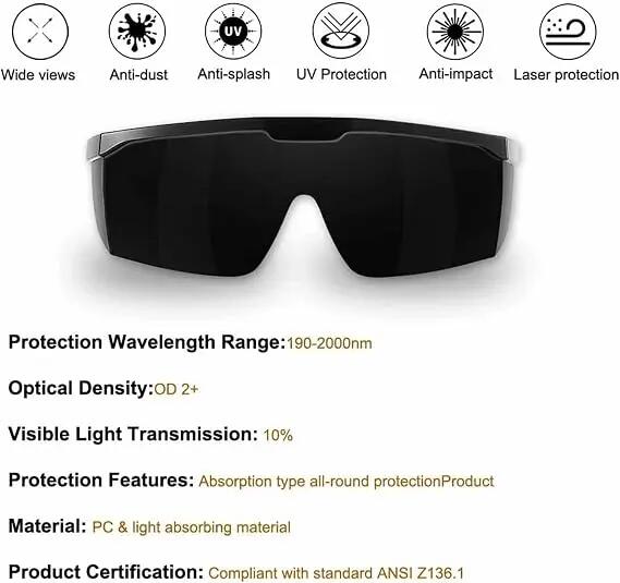 Lunettes de sécurité pour laser et lumière pulsée, 190-2000 nm, à monter 4/7