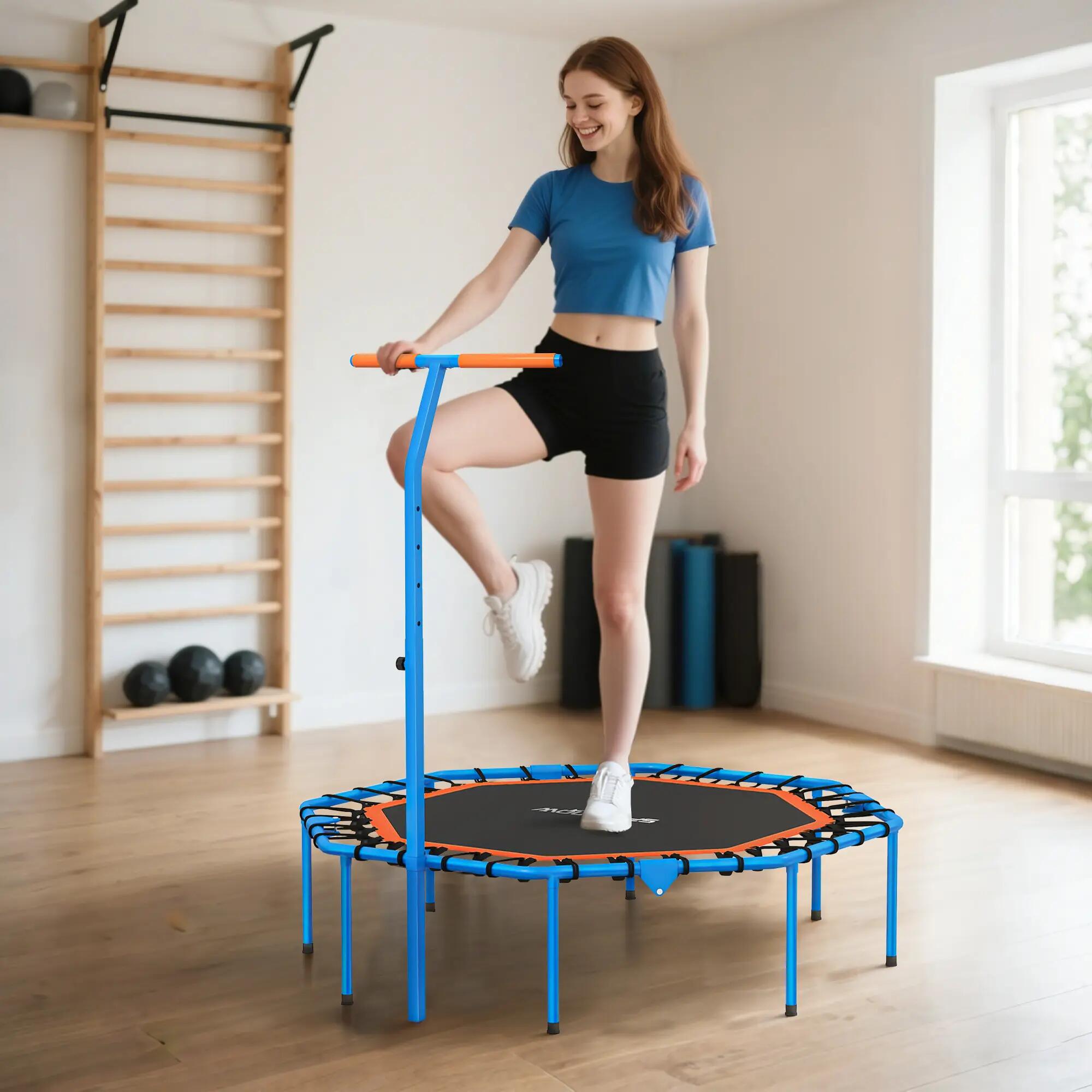 Trampoline de fitness, trampoline d'entraînement avec barre de maintien réglable 3/9