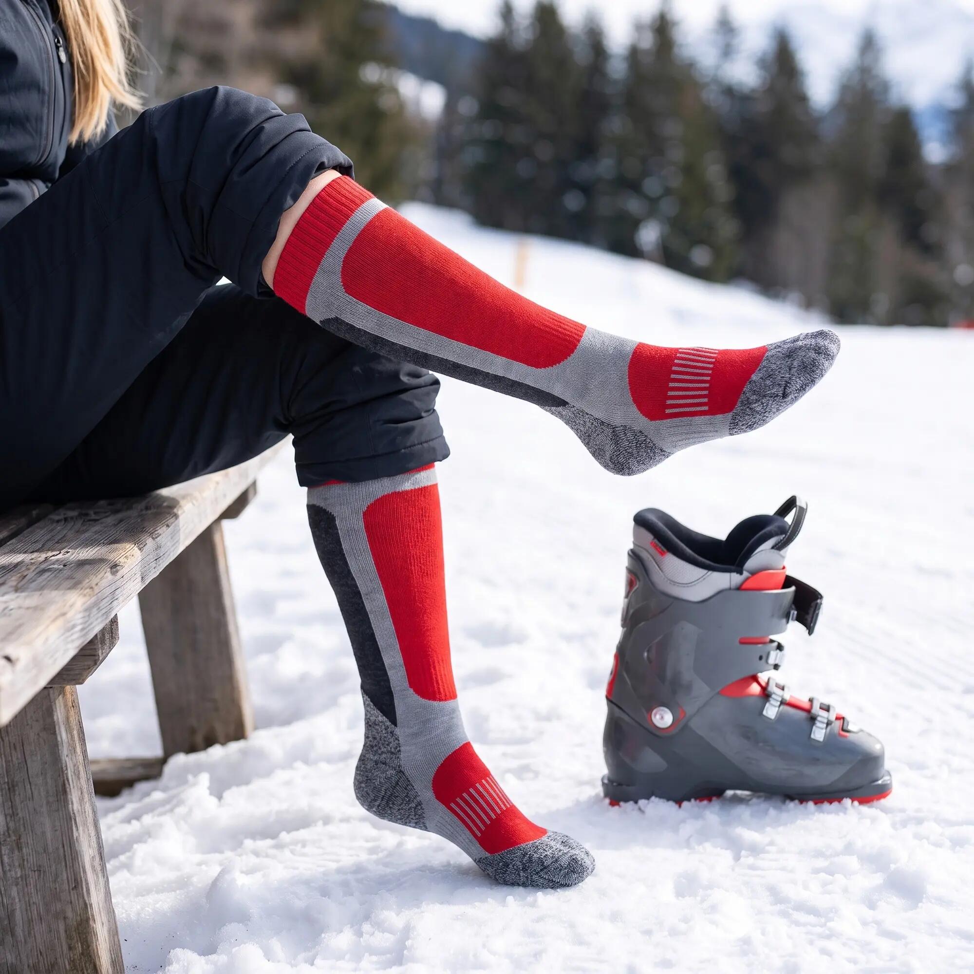 Skisocken 4er Pack kniehoch, Skistrümpfe Damen & Herren mit Merinowolle 3/6