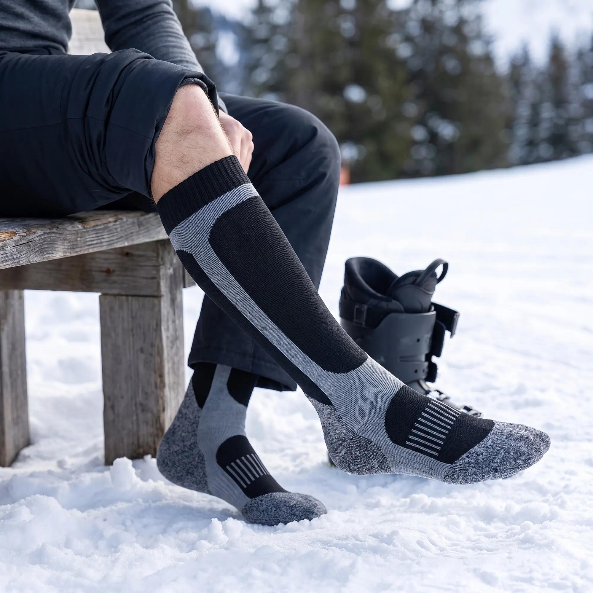 Skisocken 4er Pack kniehoch, Skistrümpfe Damen & Herren mit Merinowolle 3/6