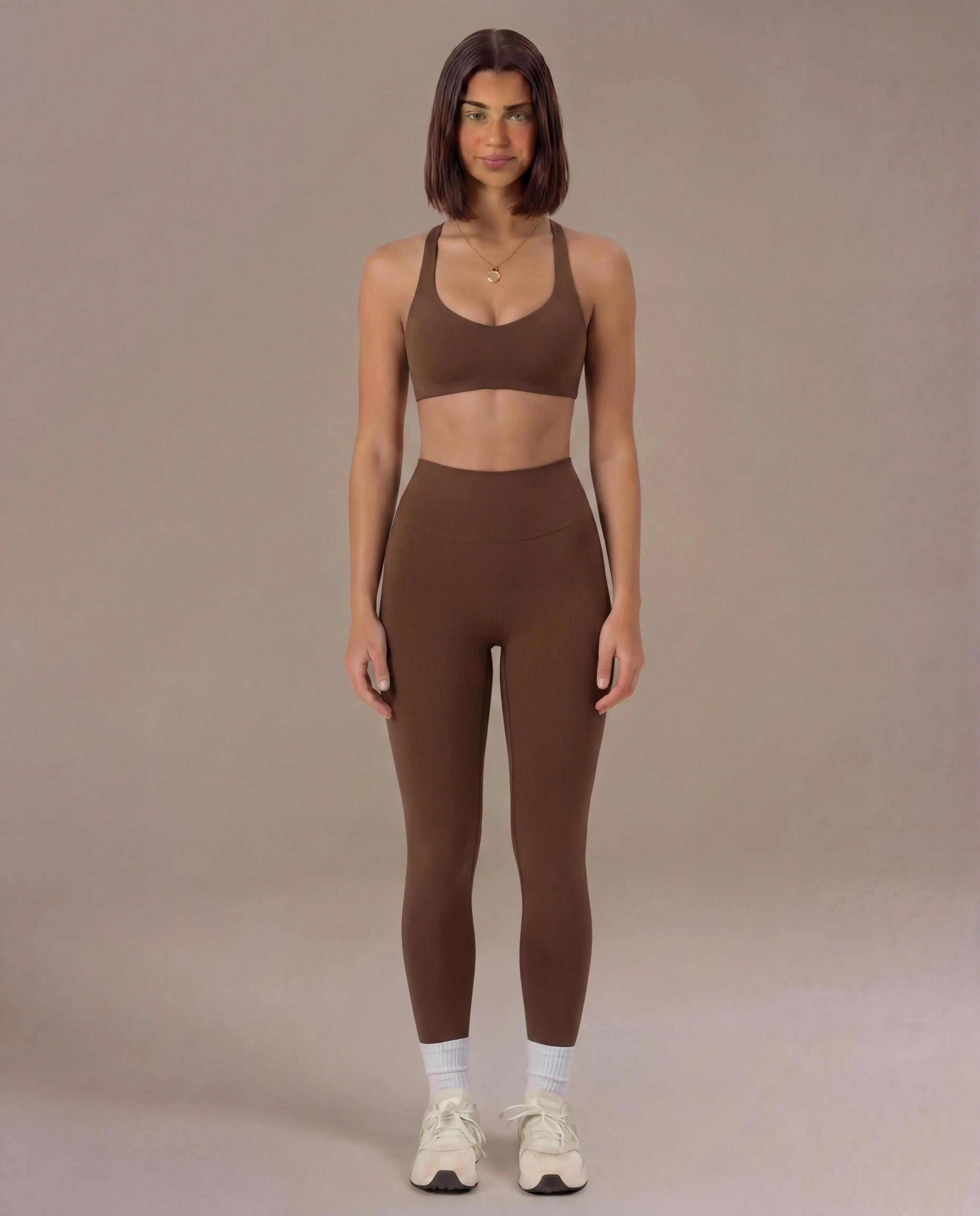 Leggings Seamless Fitness Mulher Motion Cintura Alta - castanhos 3/4